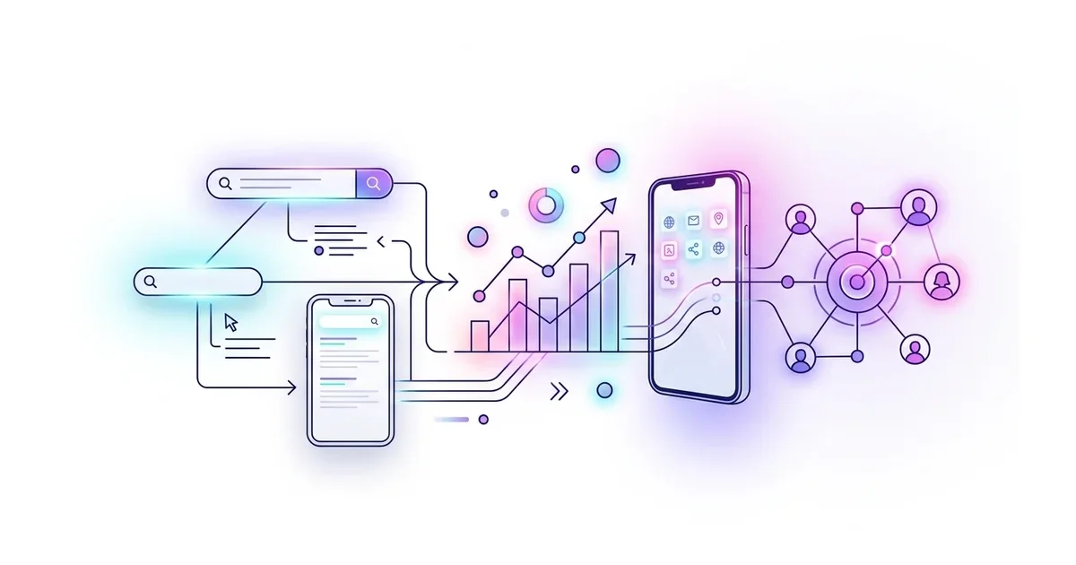 Ilustrasi flat minimalist cyberlight putih strategi Meta Ads dan Google Ads untuk bisnis baru
