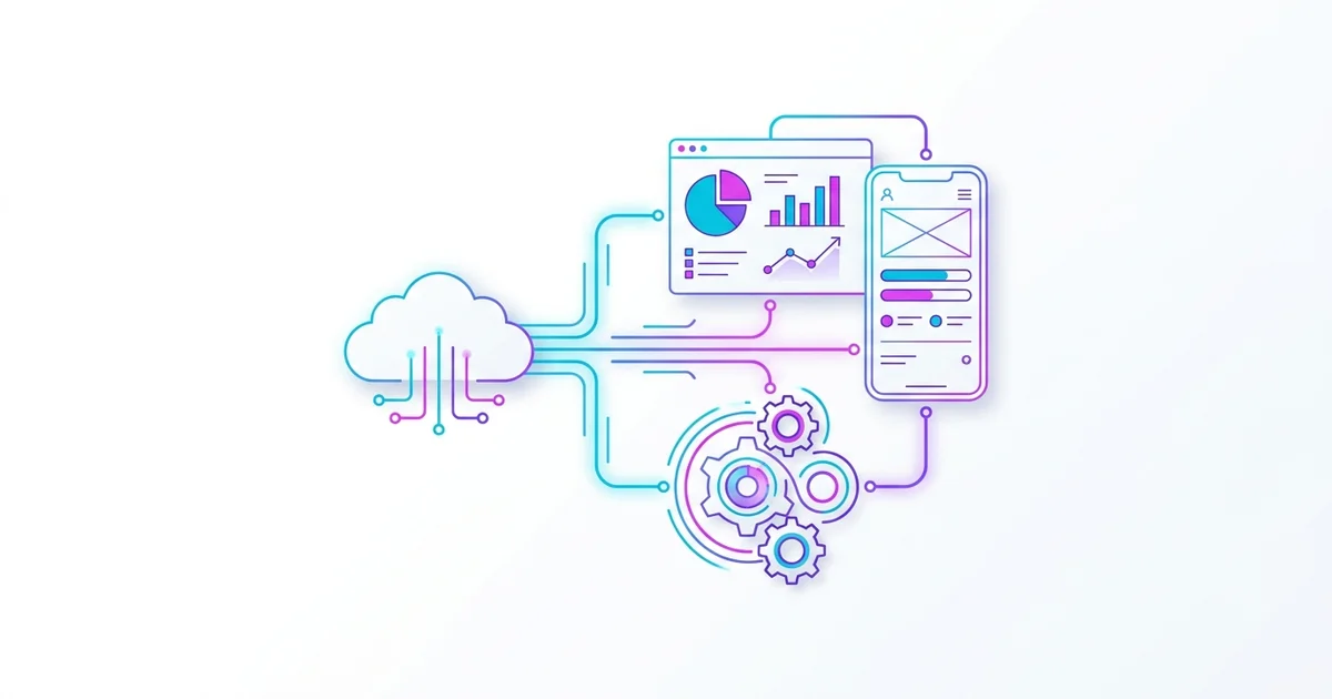 Ilustrasi Teknologi Bisnis Modern - Dashboard Analitik Digital dan Grafik Pertumbuhan Usaha